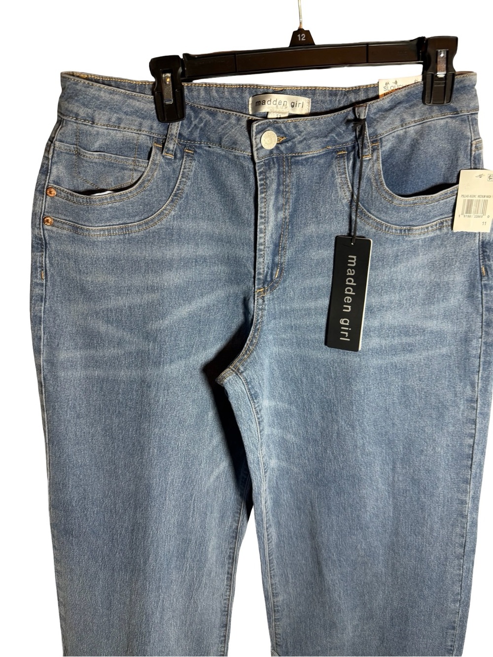 Light Blue Wide Leg Cuff Jeans with Bows Embrod Strechy - Madden Girl Runs Big - Picture 2 of 5